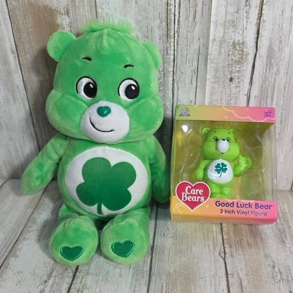 10'Care Bears Good Luck Bear Green Plush and 3 Inch Vinyl Figure CultureFly Set - Picture 4 of 8